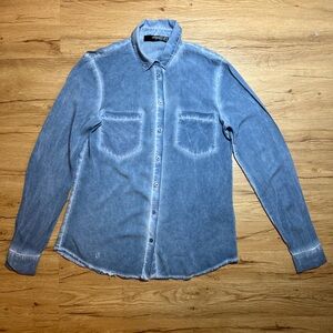 Hallhuber Blue Washed Rayon Button Down Shirt Size 34 (US 2–4)